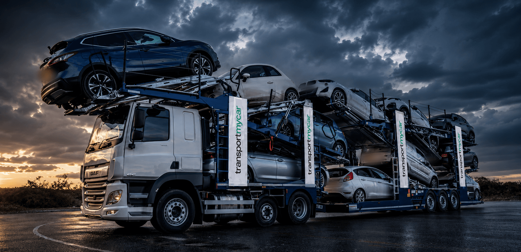Car transporter carrying vehicles across the UK.